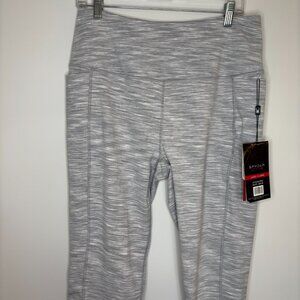 SPYDER NEW Active Leggings Womens XL Gray White Ankle Pockets Stretch Gym Yoga